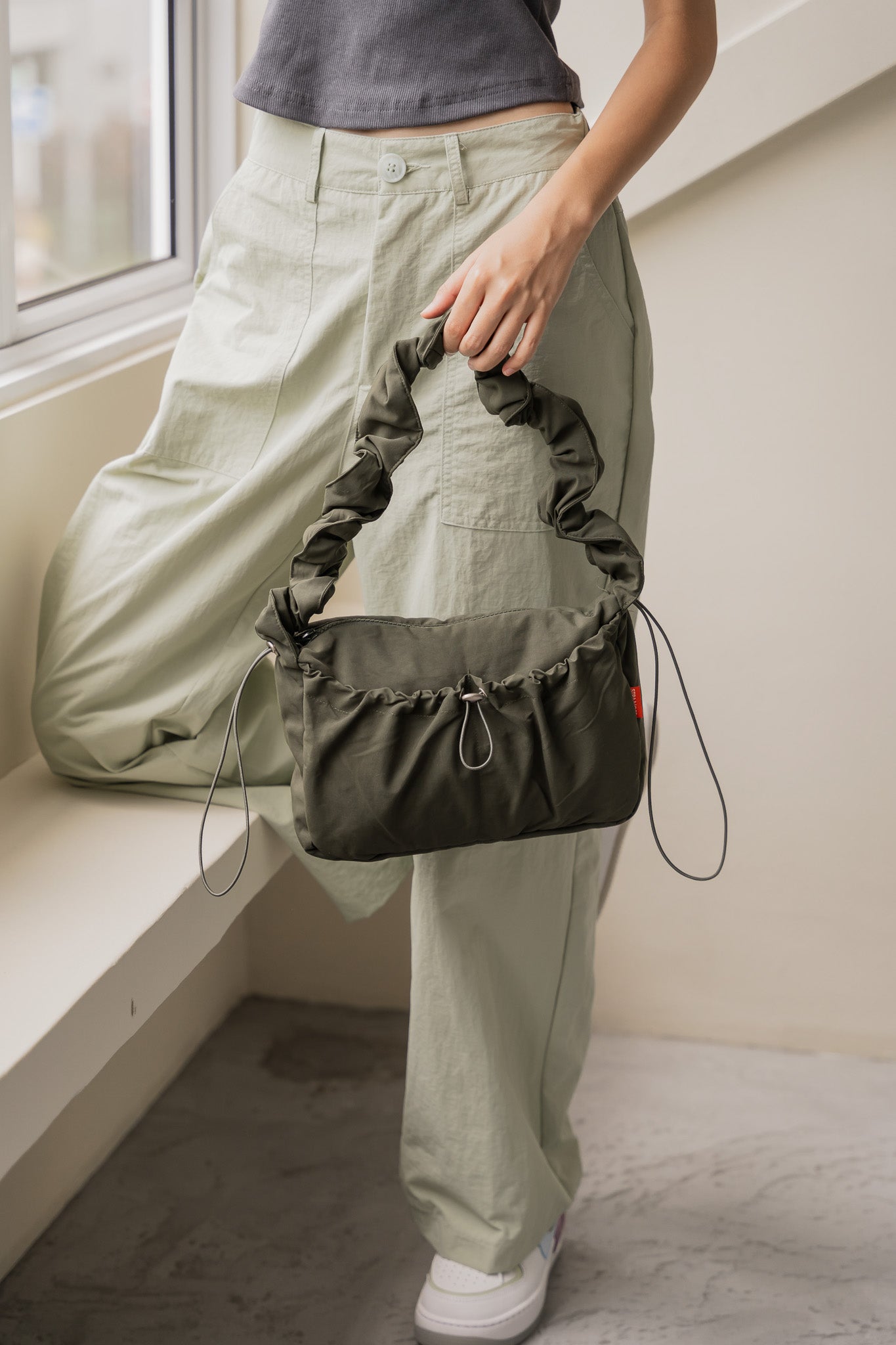 Urban Flow Two-Way Nylon Cross Bag in Army Green