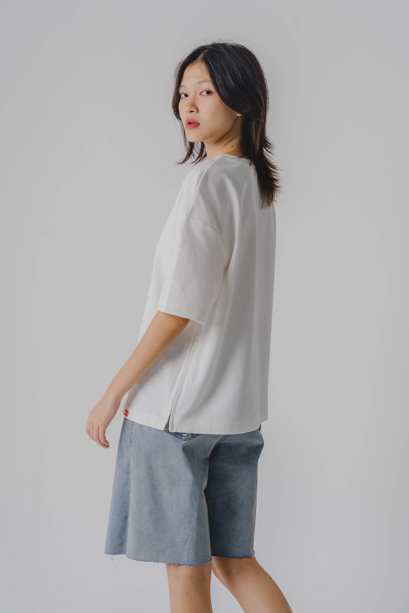 Side Zip Oversized Tee in White