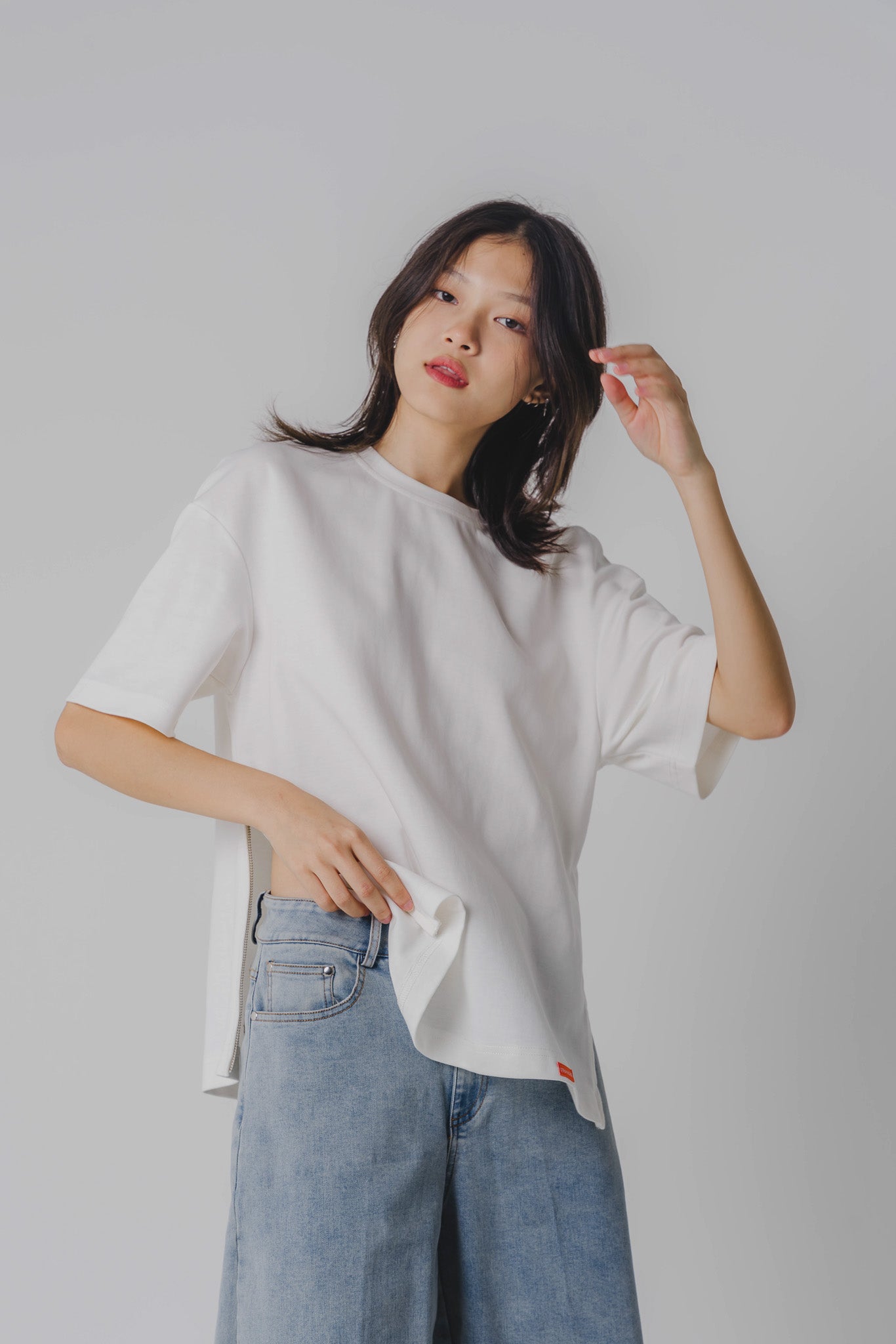 Side Zip Oversized Tee in White