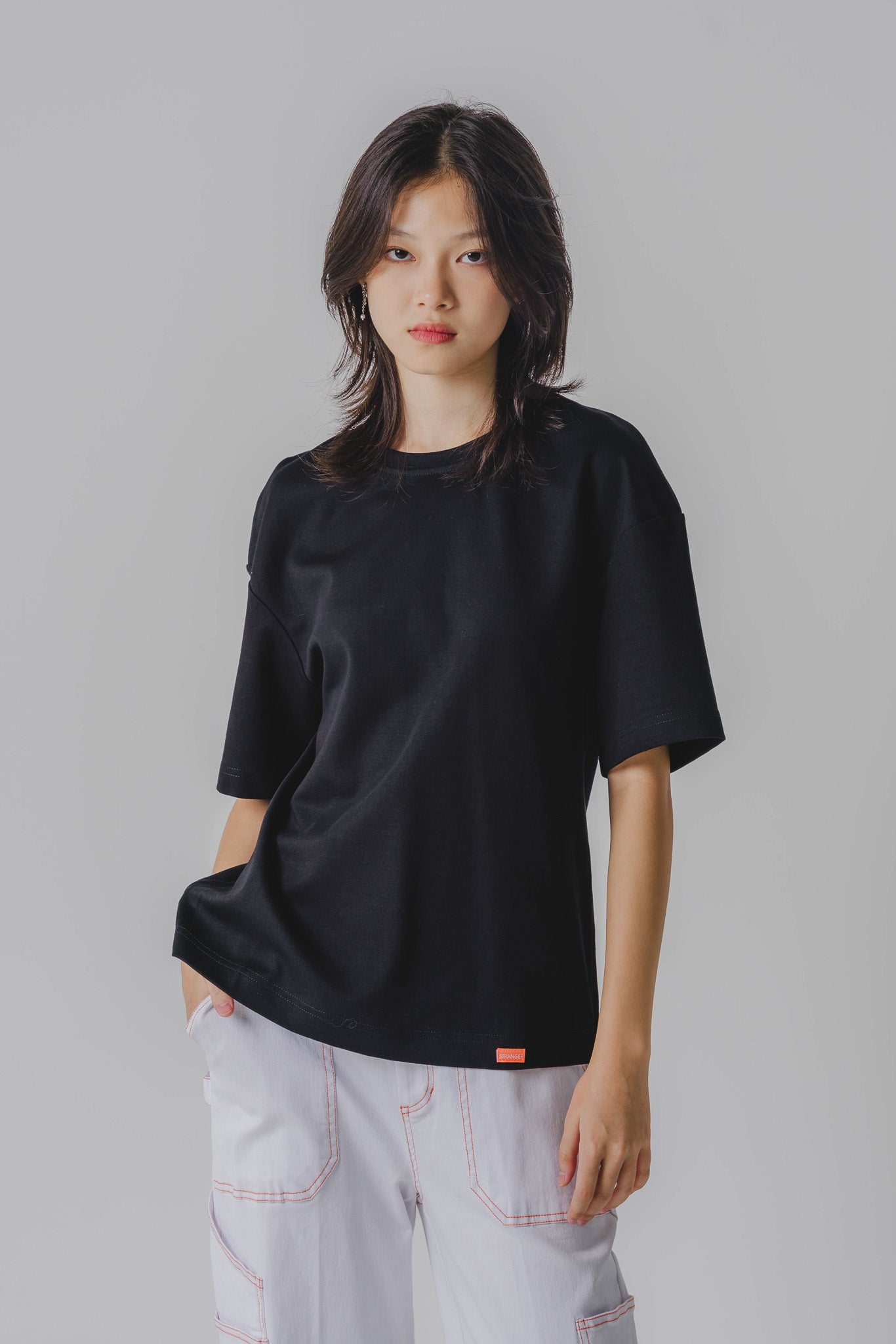 Side Zip Oversized Tee in Black