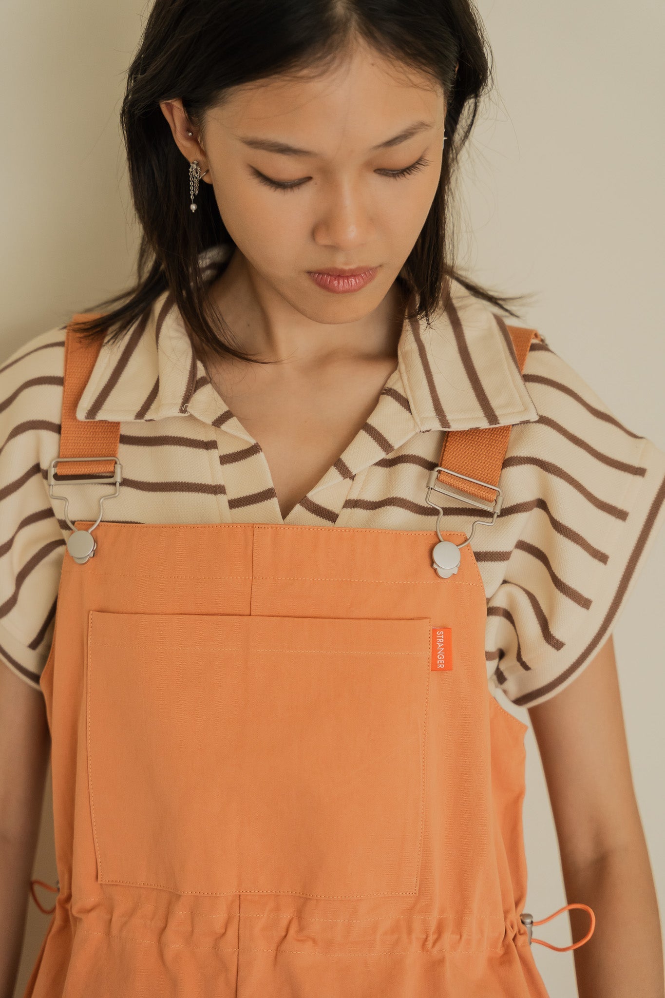 Utility Dungaree Dress in Orange