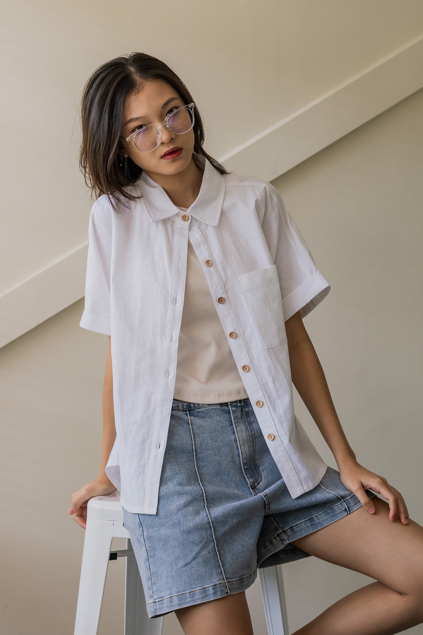 Relaxed Fit Linen Shirt in White