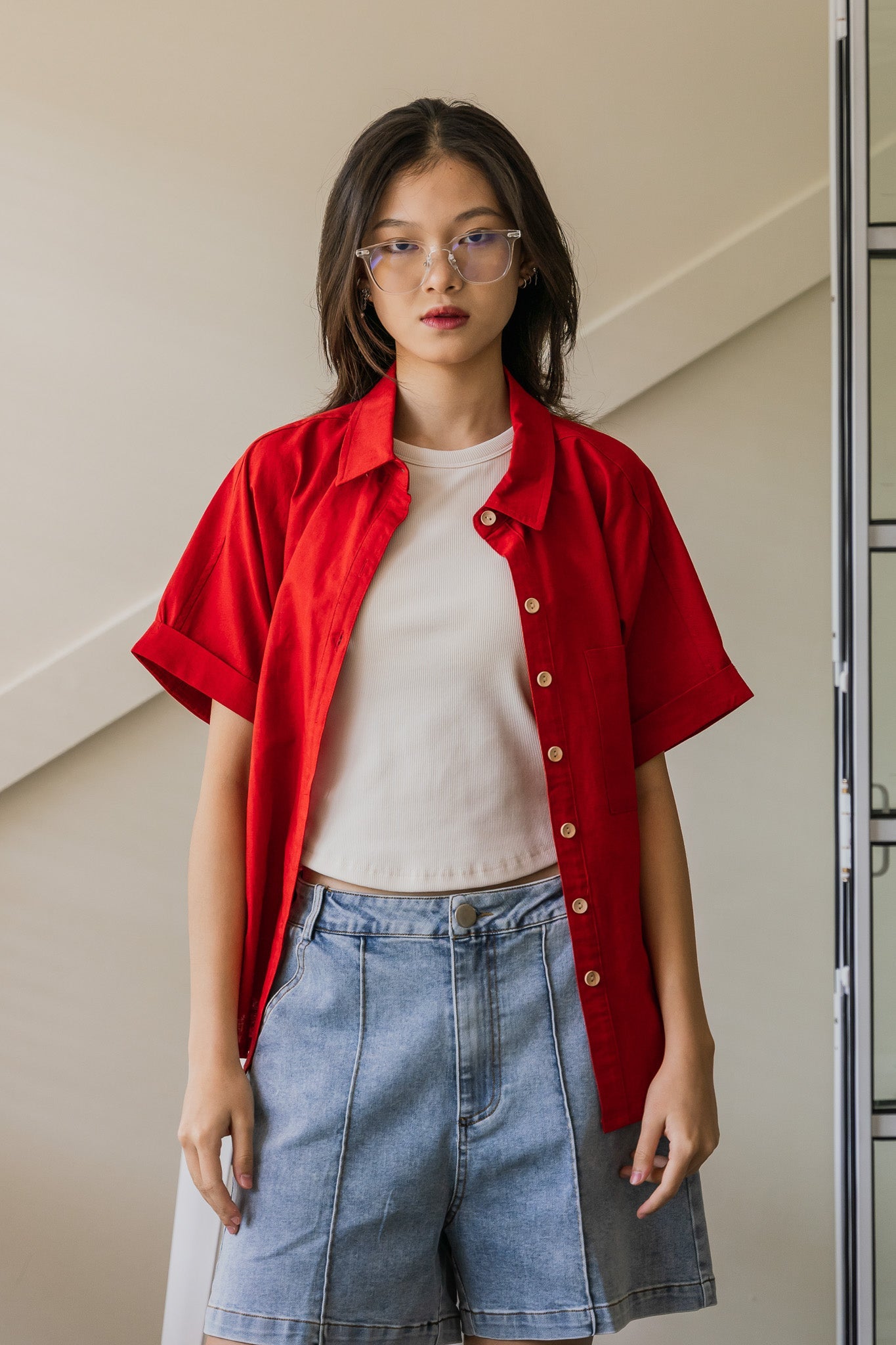 Relaxed Fit Linen Shirt in Rust