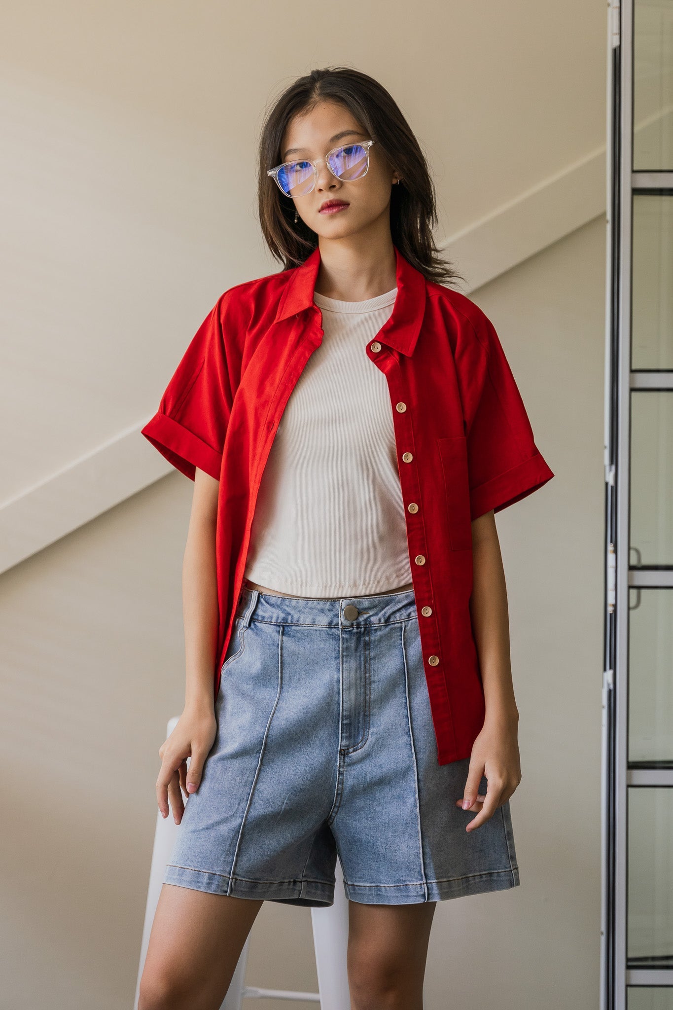 Relaxed Fit Linen Shirt in Rust