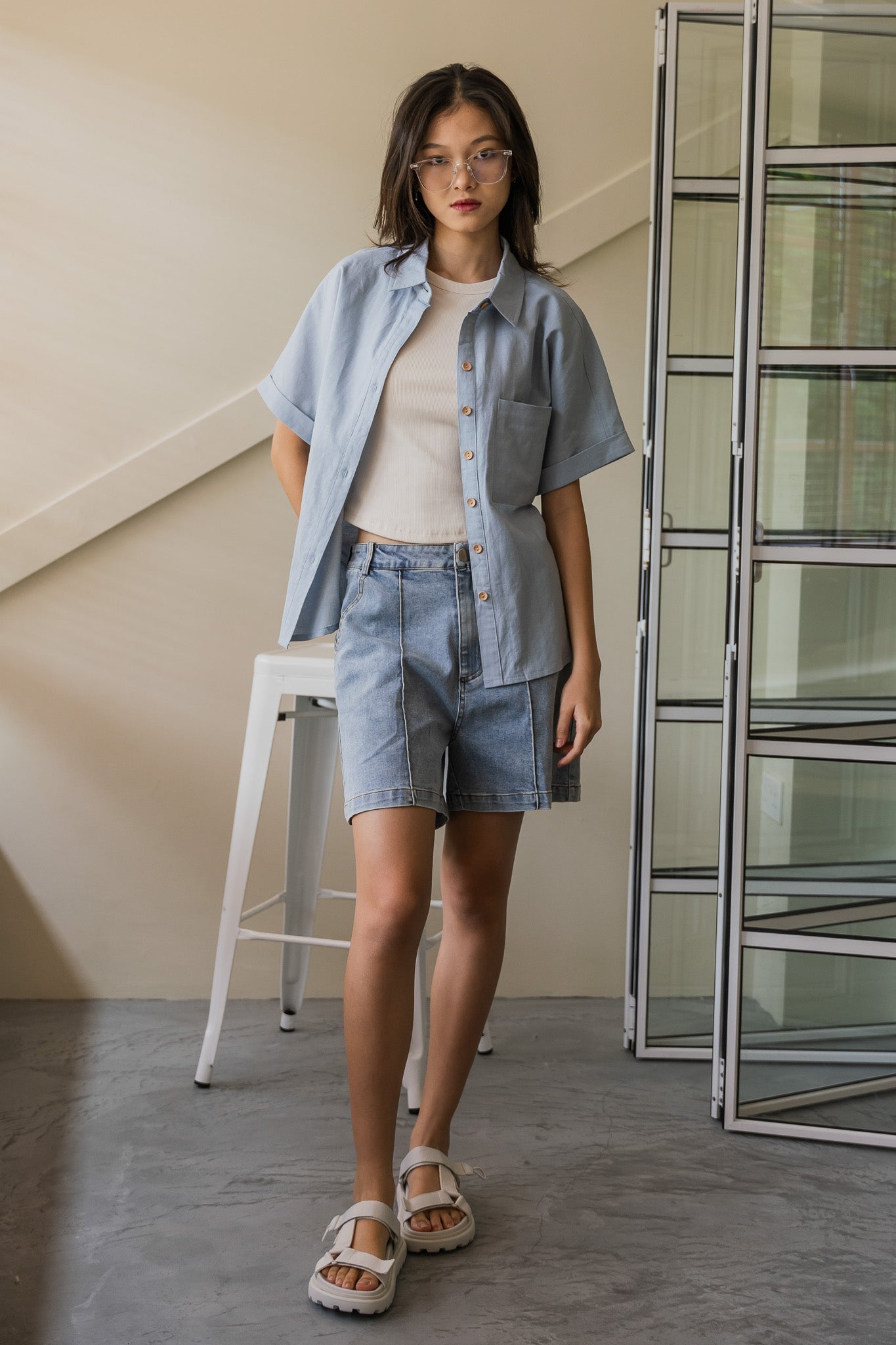 Relaxed Fit Linen Shirt in Light Blue