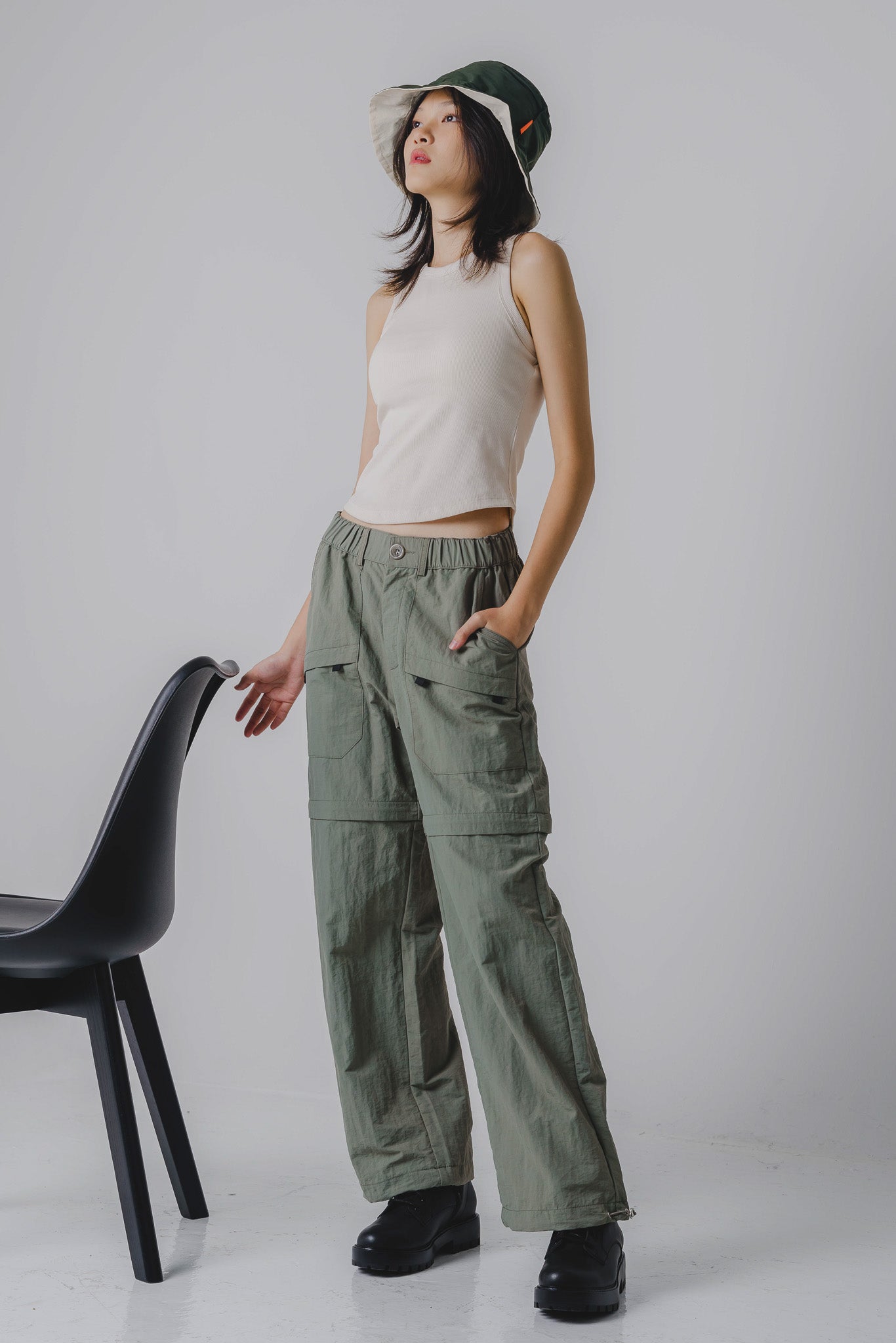 Two-Way Nylon Utility Pants/Berms in Moss Green