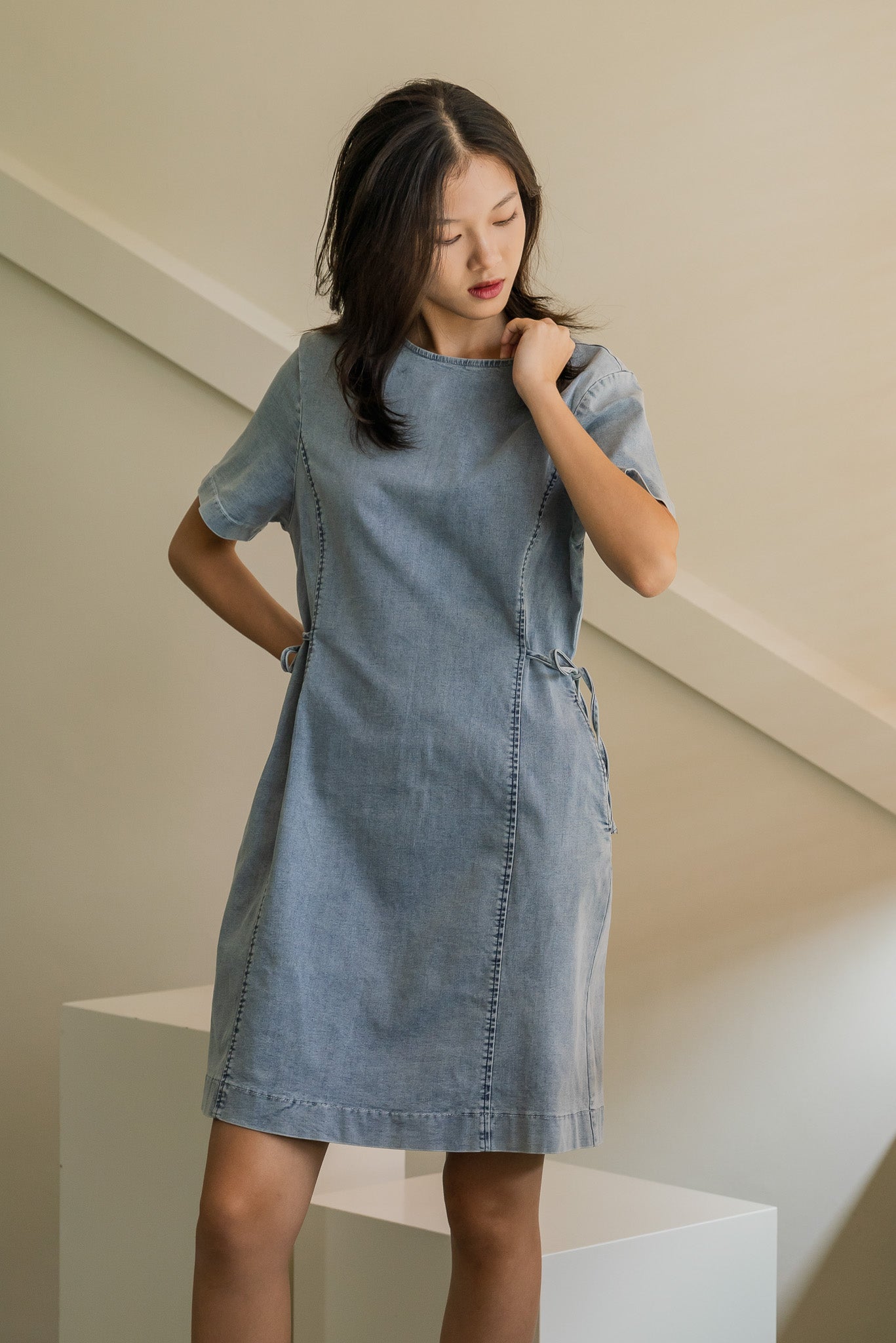 A Little Dainty Denim Dress in Light Wash