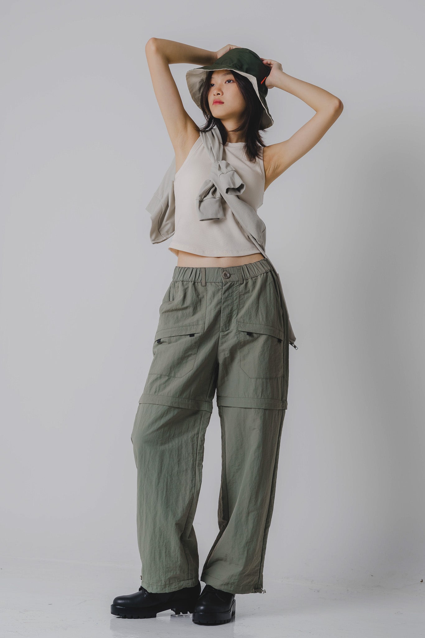 Two-Way Nylon Utility Pants/Berms in Moss Green