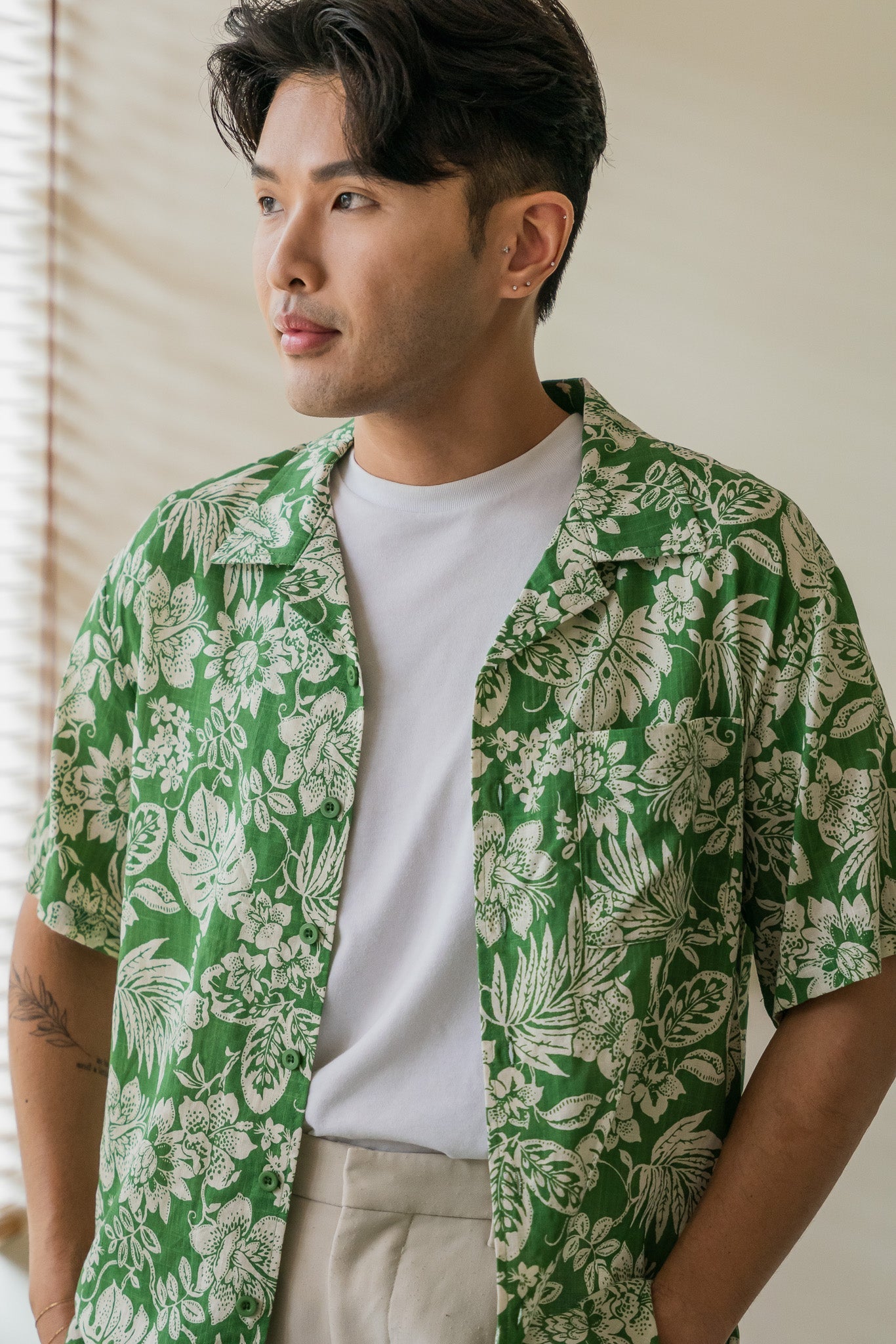 Heritage Printed Men's Camp Collar Shirt in Fern