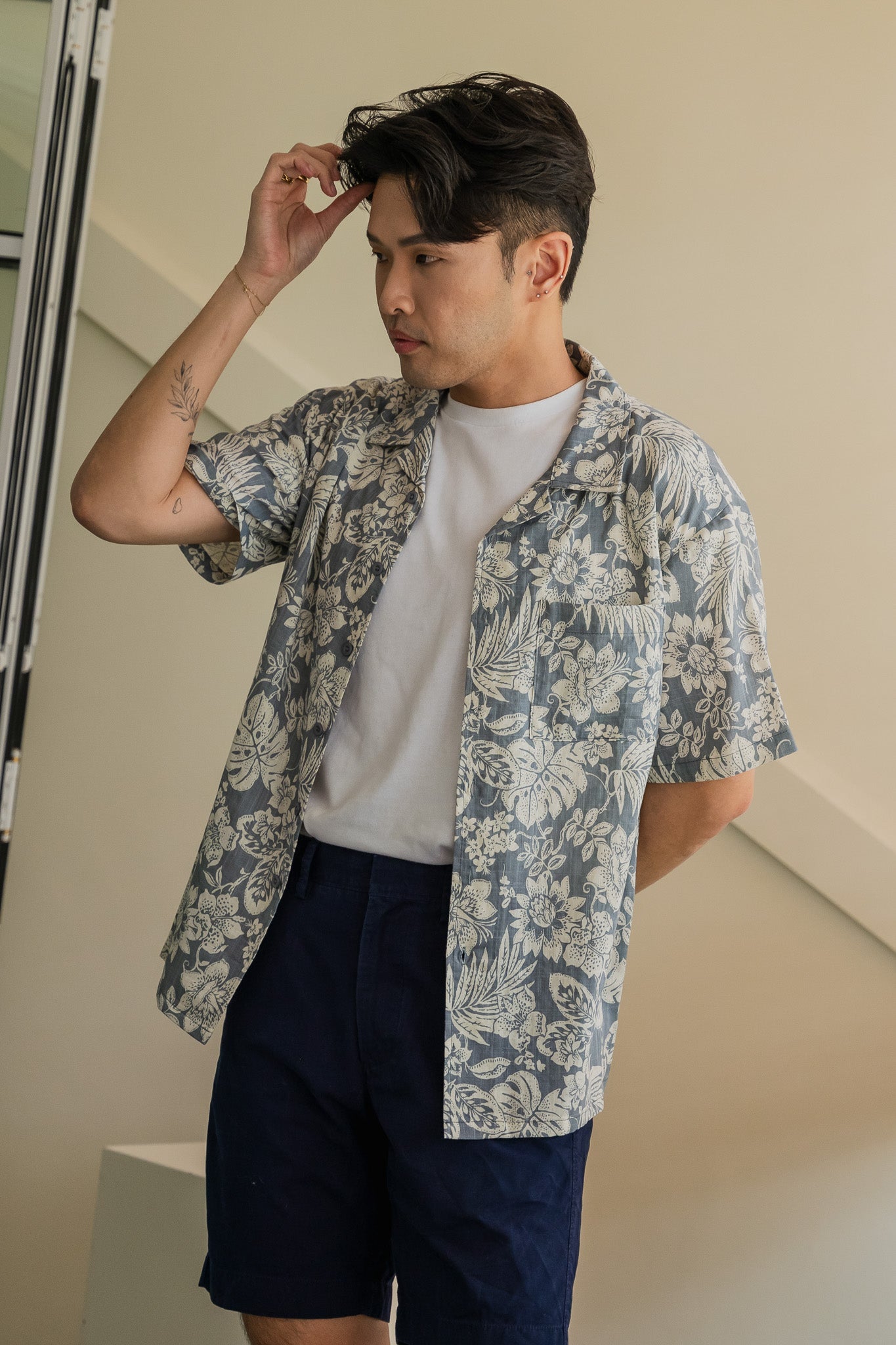 Heritage Printed Men's Camp Collar Shirt in Sky