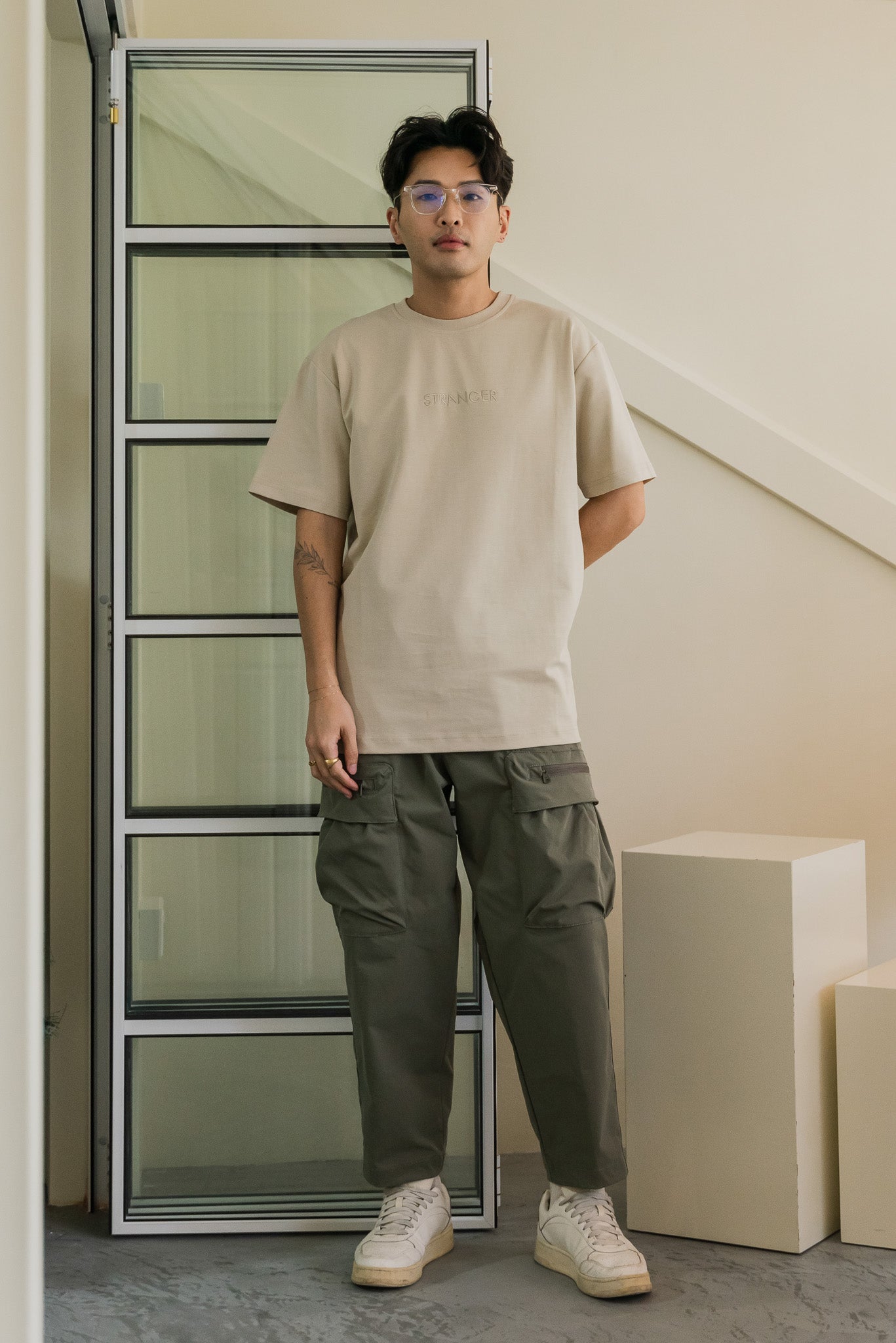 STRANGER Men's Embroidered Logo Tee in Khaki