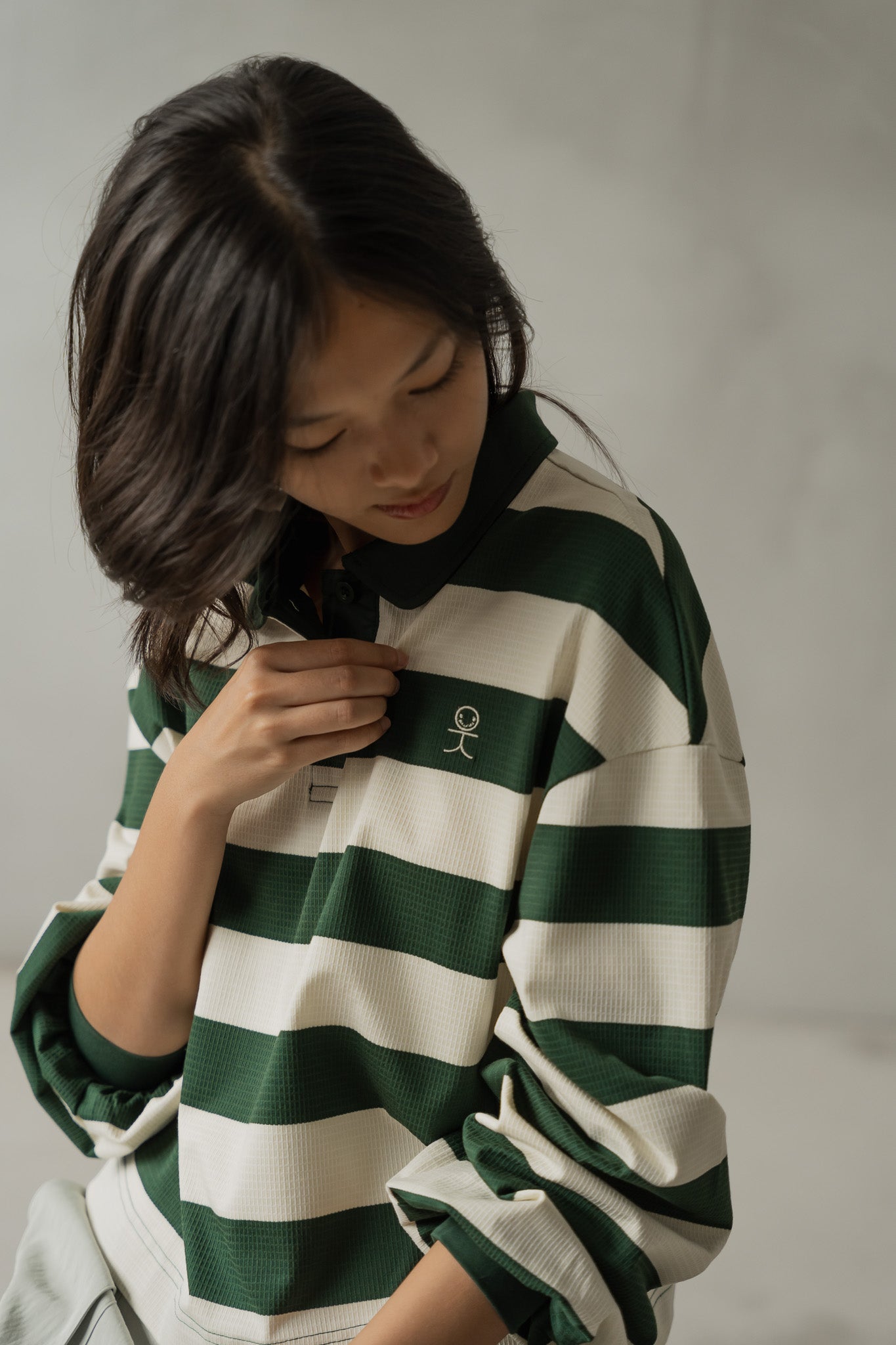 Striped Long Sleeve Polo in Green