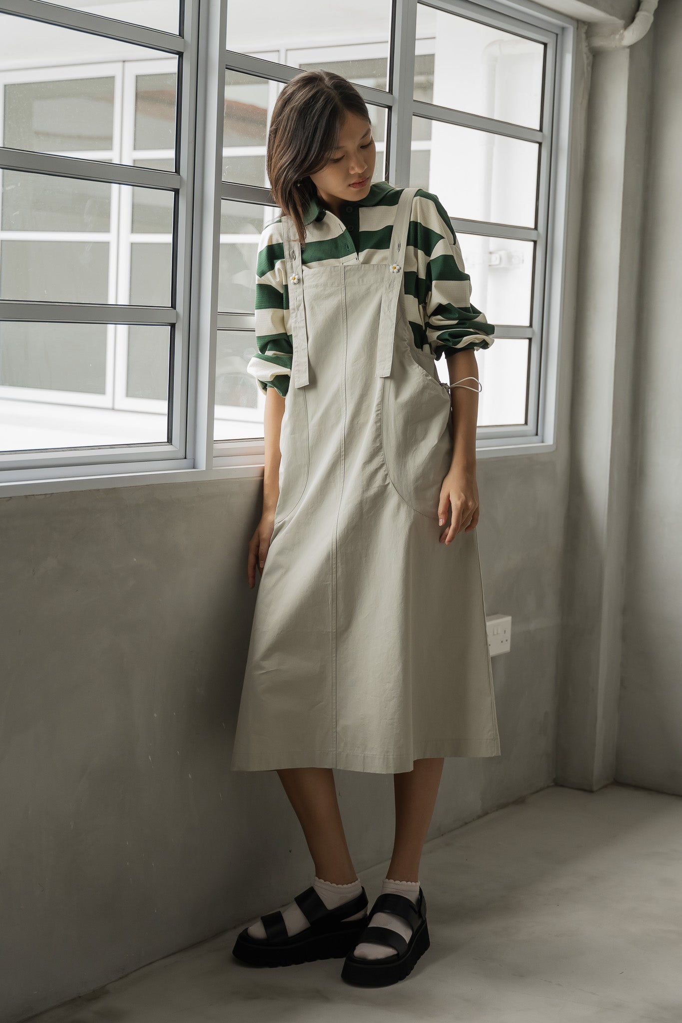 Nylon Bib Dress in Light Green