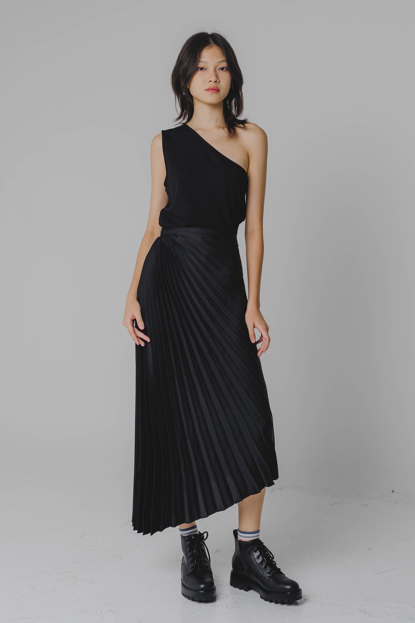 Asymmetrical Pleated Skirt in Black