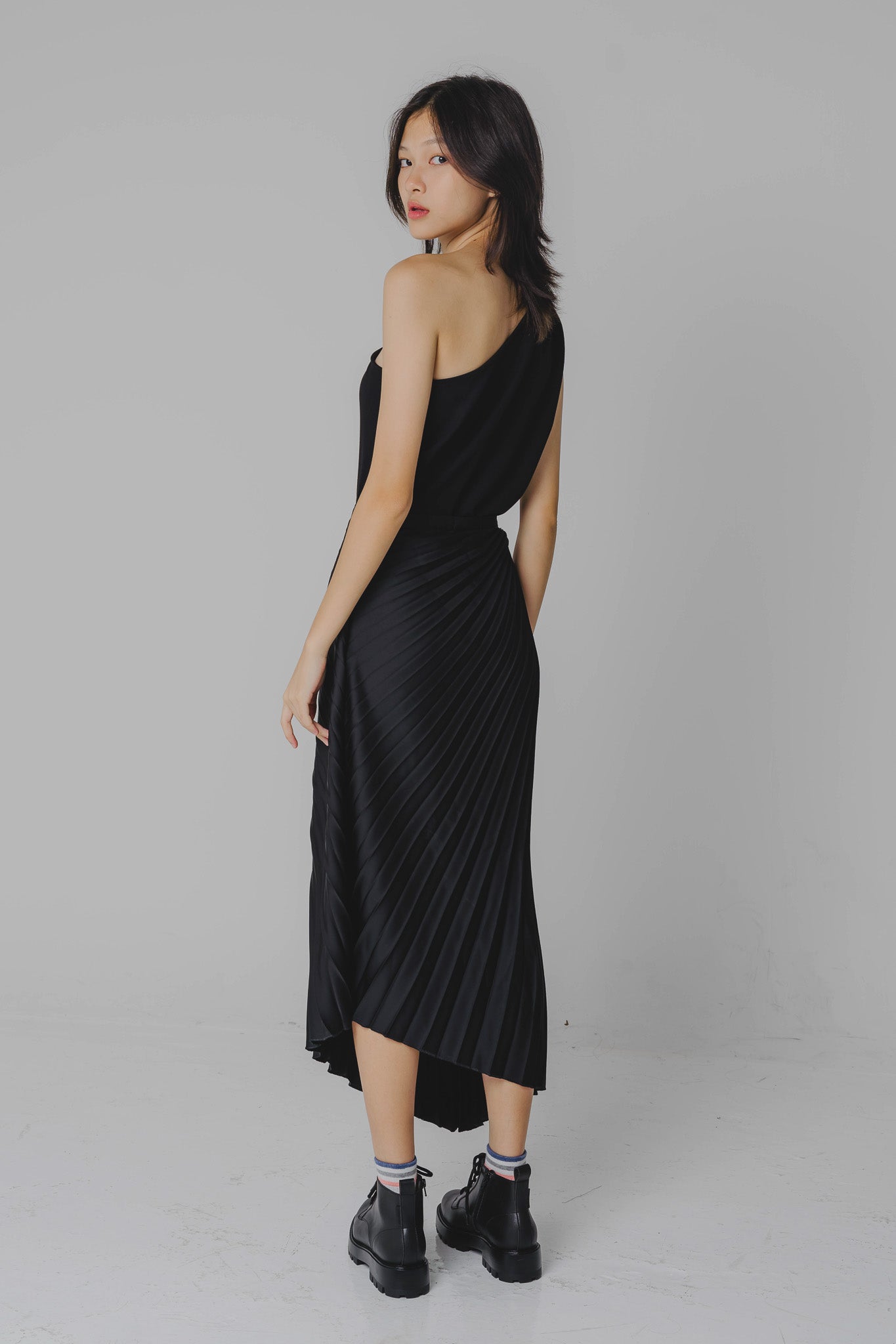 Asymmetrical Pleated Skirt in Black