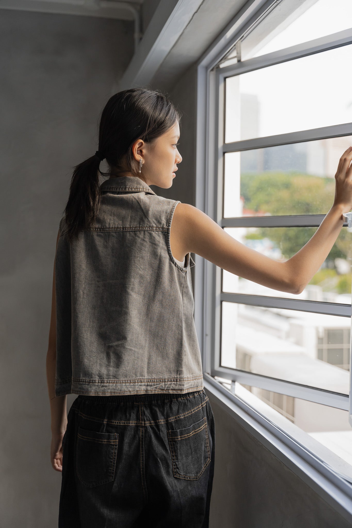 Denim Vest Top in Grey