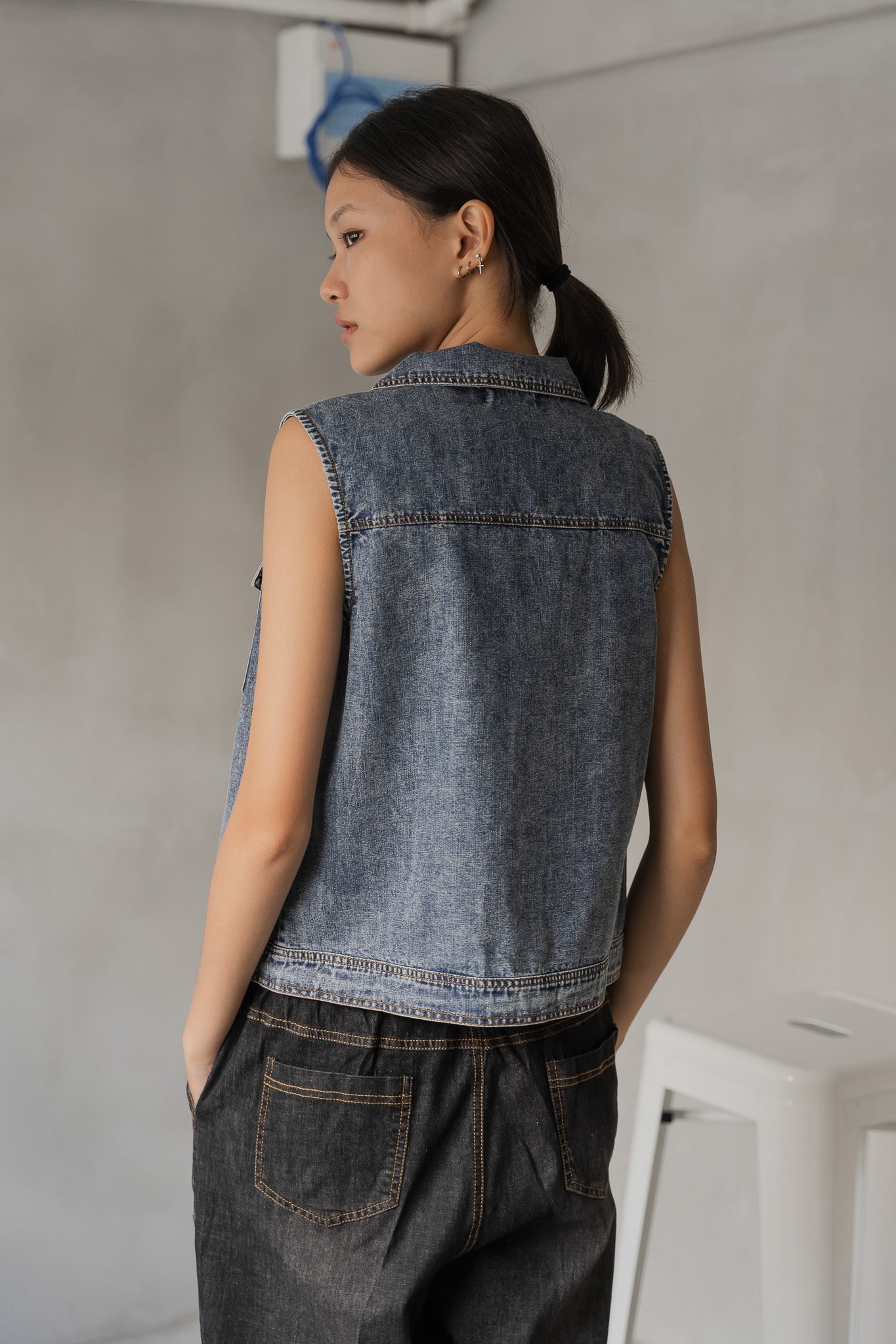 Denim Vest Top in Mid Wash