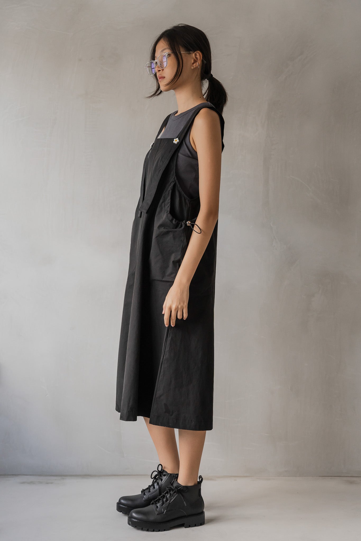 Nylon Bib Dress in Black