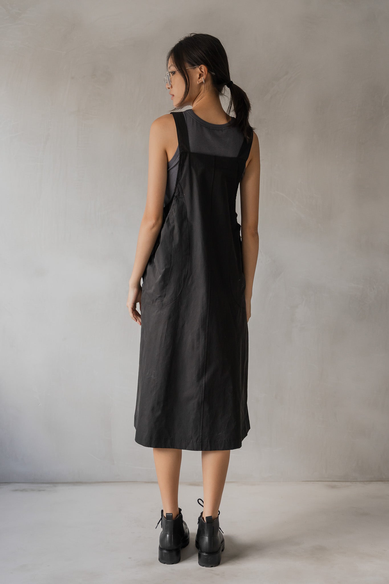 Nylon Bib Dress in Black