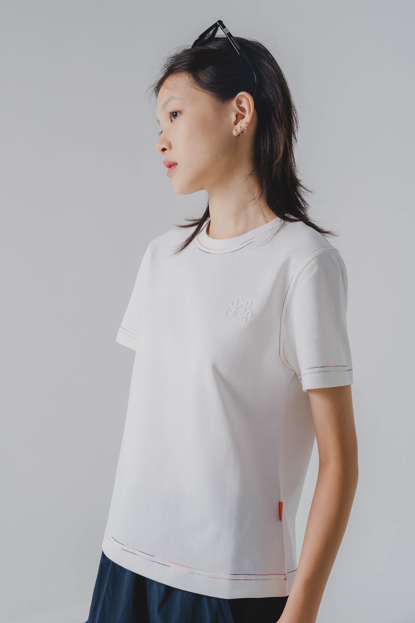 STRNGR Contrast Stitch Tee in White