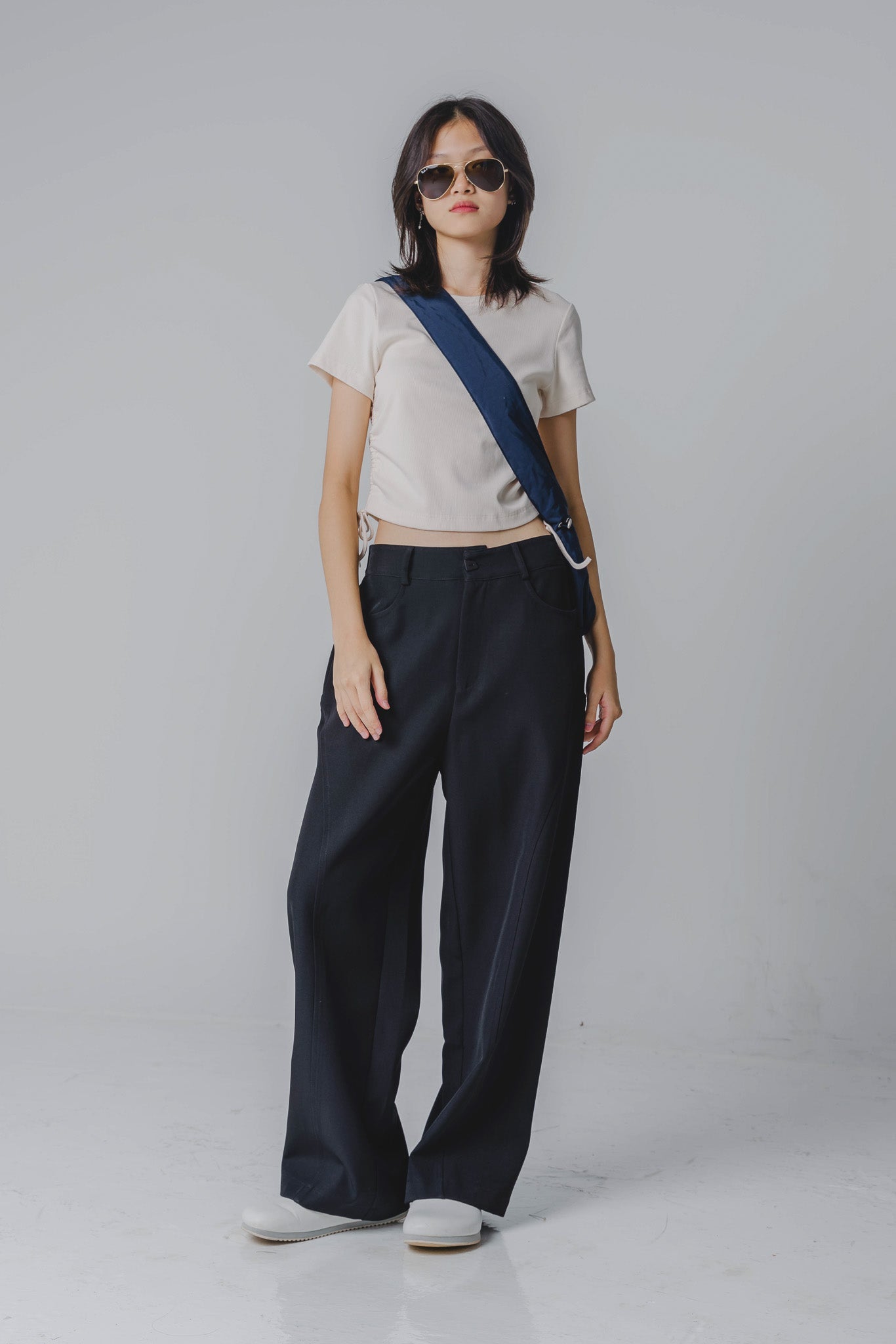 Curve Panel Trousers in Black