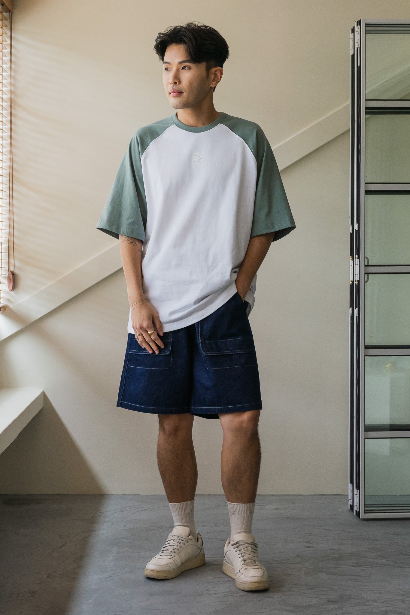 Colour Block Oversized Baseball Tee in Green