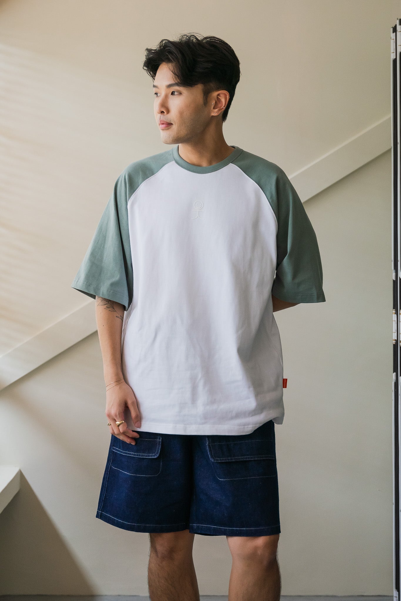 Colour Block Oversized Baseball Tee in Green